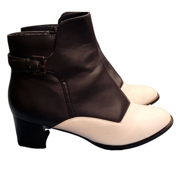 Midnight Velvet Size 8 Black & White Boots bootie 2.5" Block Heel Faux Leather - Picture 5 of 9